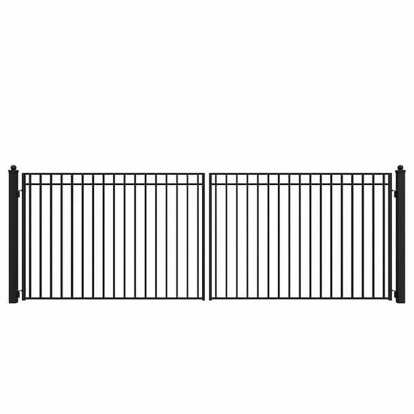 Madrid 18 ft. x 6 ft. Black Steel Dual Driveway Fence Gate