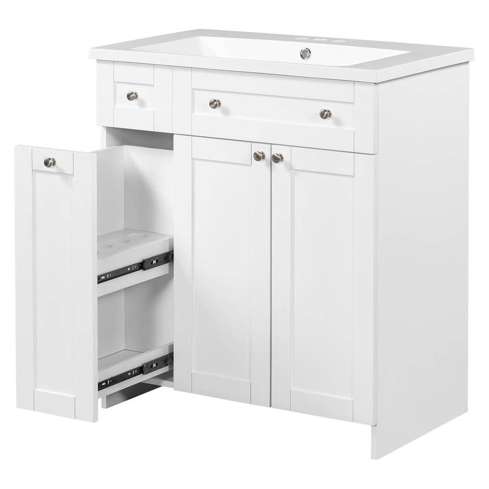 Aoibox 30 in. W White Bathroom Vanity with Single Sink, Combo