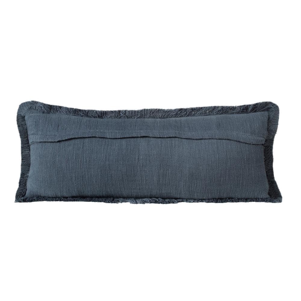 Coastal Navy Blue Cotton Fringe 36" x 14" Rectangular Throw Pillow