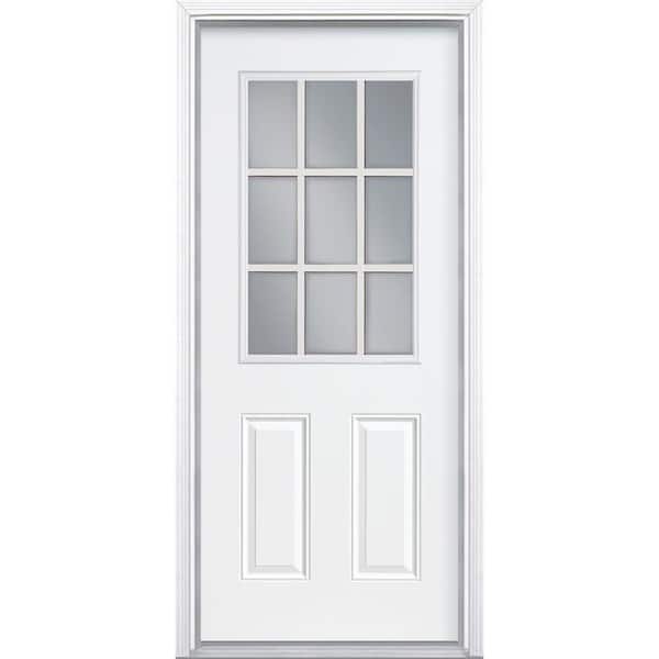 Masonite 30 in. x 80 in. Premium 9 Lite Right-Hand Inswing Primed Steel Prehung Front Door with Brickmold