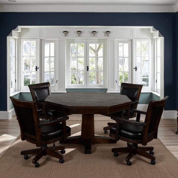 Flint Brown Wood 53 in. Pedestal Dining Table Seats 4