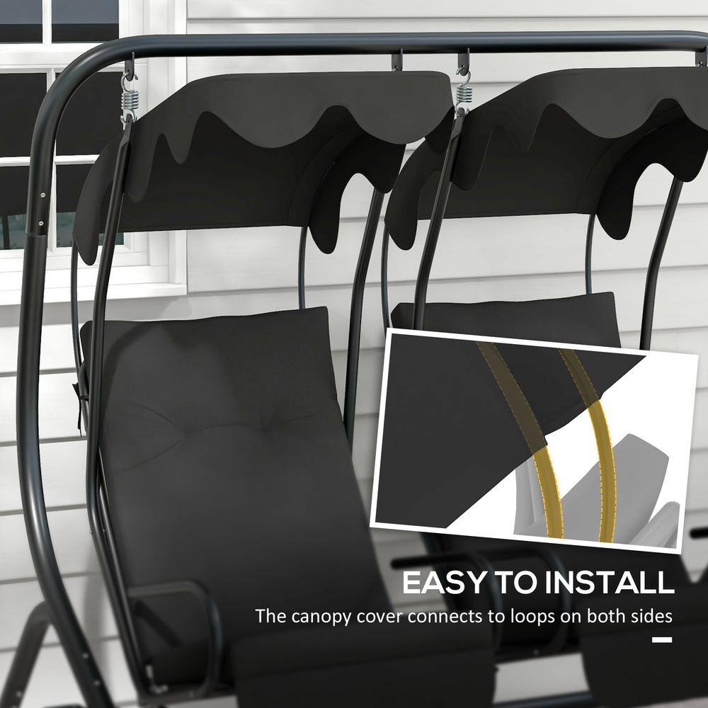 Black Polyester 2-Seater Swing Canopy Replacement Top Cover