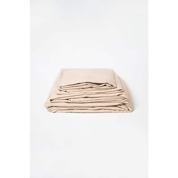 OMNE SLEEP Omne 4-Piece Khaki Microplush and Bamboo Flex Head Queen Hypoallergenic Sheet Set