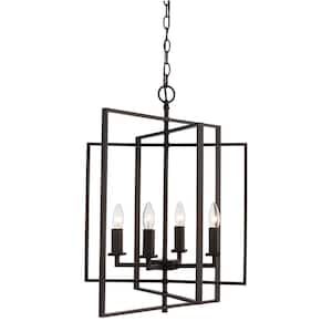 El Capitan 20 in. 4-Light Oil Rubbed Bronze Pendant Light Fixture with Caged Metal Shade