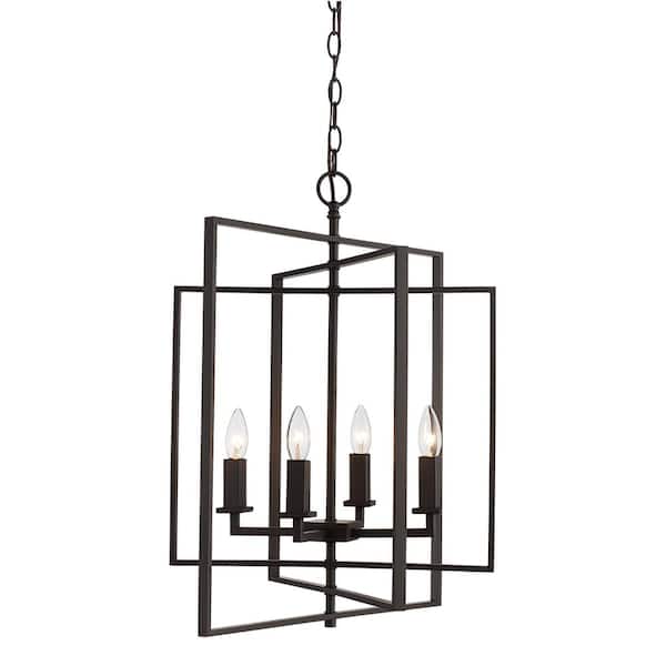 Bel Air Lighting El Capitan 20 in. 4-Light Oil Rubbed Bronze Pendant Light Fixture with Caged Metal Shade