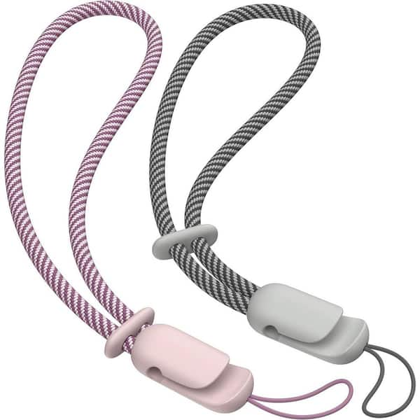 OBJLGEV 2 Pack Phone Lanyard Wrist Strap Anti Theft Charm 2-Color Braided Adjustable Clasp Pink Gray for Women Men