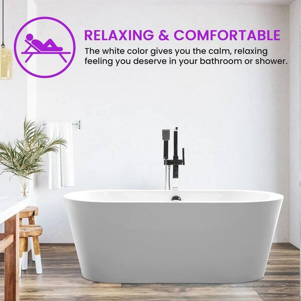 Lorient 59 in. Acrylic Flatbottom Freestanding Bathtub in White Lorient 59 in. Acrylic Flatbottom Freestanding Bathtub in White