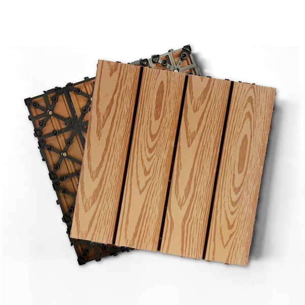 Unbranded 1 ft. x 1 ft. Wood Plastic Composite Deck Tile in Brown, Resist Rust, Water, Easy to DIY and Maintain(20 per Case)