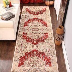Marquis Red 2 ft. 7 in. x 8 ft. Modern Farmhouse Medallion Polypropylene Area Rug