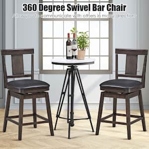 24 in. Brown Height Back Wood Frame Counter Height Swivel Bar Stool with Leather Seat(Set of 3)