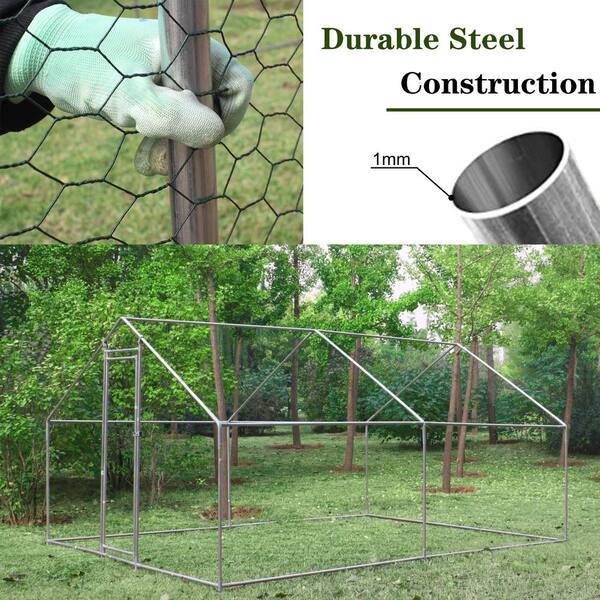 GOGEXX 10 ft. L x 6.6 ft. W Outdoor Large Metal Walk-In Chicken Coop Poultry Cages with Waterproof Anti-Ultraviolet Cover