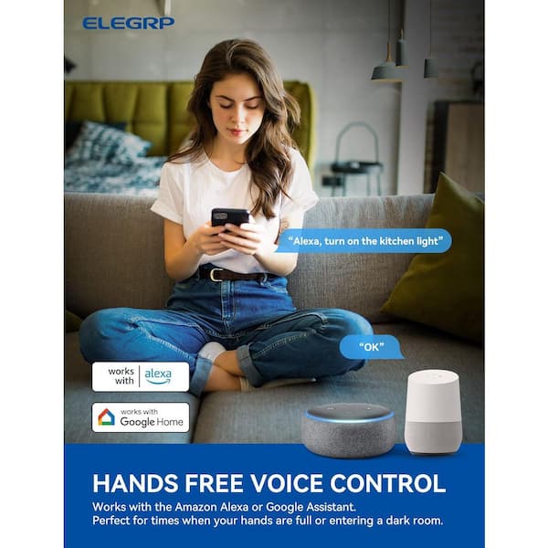 ELEGRP Smart Light Rocker Switch Single Pole, Wi-Fi Light