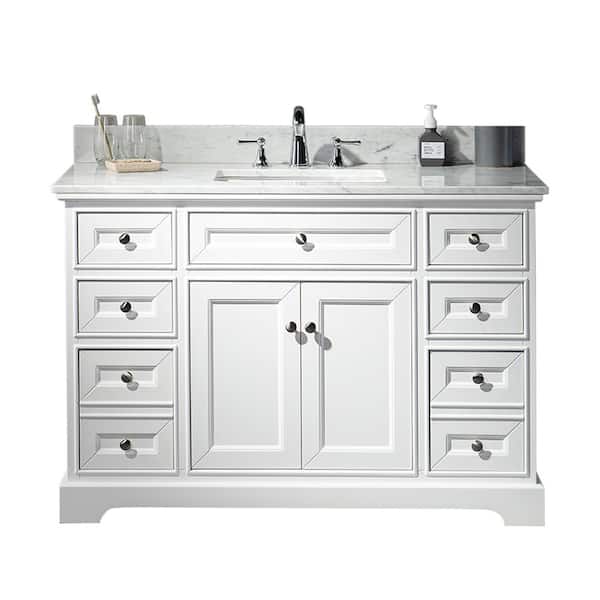 WOODBRIDGE London 49 in.W x 22 in.D x 38 in.H Bath Vanity in White with Marble Vanity Top in White with White Sink