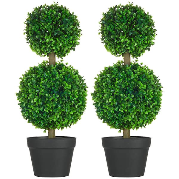2 Ball Boxwood Topiary Artificial Tree-Indoor/Outdoor Decor, Potted for Home/Office/Living Room, Green