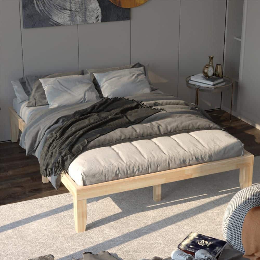 Beige Wooden Frame Queen Size 14 in. Mattress Platform Bed Wood Slats Support price history on PriceWatchPro
