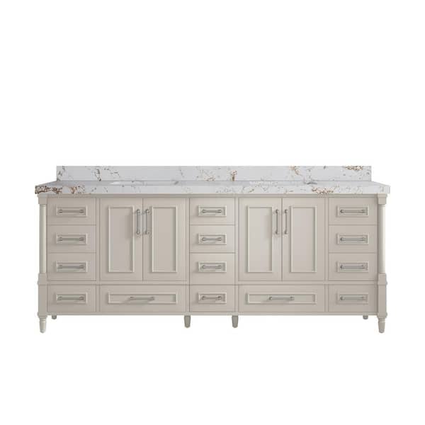 Willow Collections Hudson 84 in. W x 22 in. D x 36 in. H Double Sink Bath Vanity in Fine Grain with 2 in. Viola Gold Qt. Top