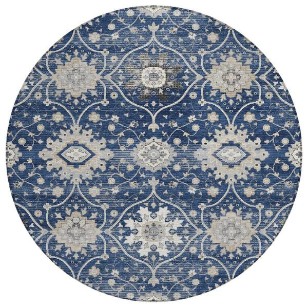 Chantille Machine Washable Indoor/Outdoor Abstract ACN3100 Navy 8 ft. x 8 ft. Round Rug