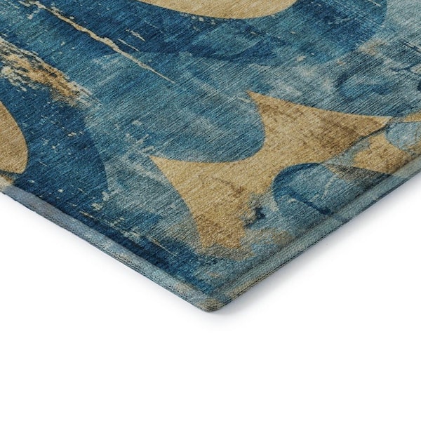 Mayfield Premium Machine Washable Abstract AMF1786 Teal 2 ft. 3 in. x 7 ft. 6 in. Runner Rug