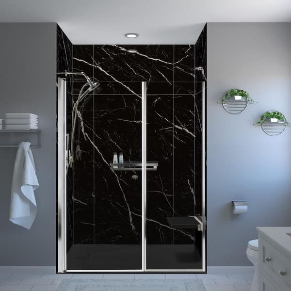 Titan Walk-in 60 in. L x 32 in. W x 96 in. H Alcove Shower Stall/Kit in Black Caruso/Chrome with Faucet and Accessories