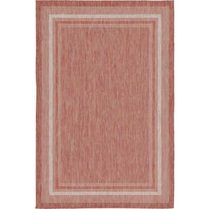Outdoor Soft Border Rust Red 6' 0 x 9' 0 Area Rug