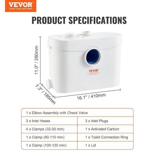VEVOR Macerating Upflush Toilet System With 700W Pump - For Basement Bathrooms