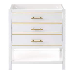 29.13 in. W x 17.7 in. D x 33.1 in. H Bath Vanity Cabinet without Top in White with Gold Trim