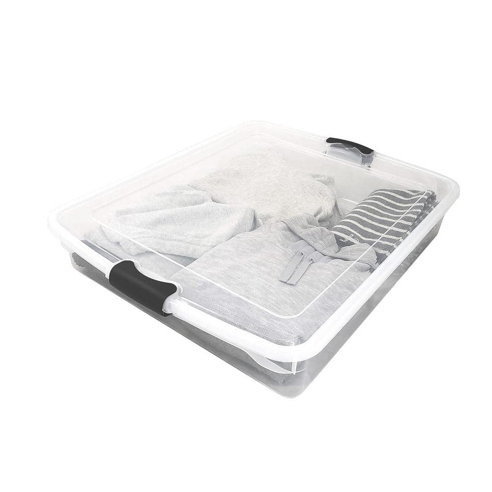 Clear Stackable Plastic Underbed Storage Boxes with Lids, 6-Pack