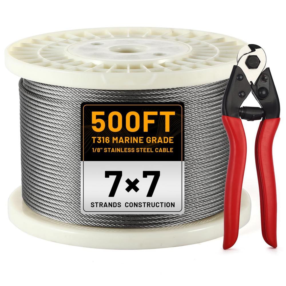 500 ft. 1/8 in. T316 Stainless Steel Rebar Cable, 1850 lb. Breaking Strengt