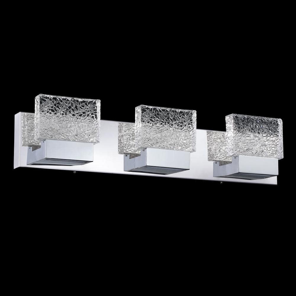 Polished Stainless Steel 24" LED Vanity Light with Clear Ice Glass
