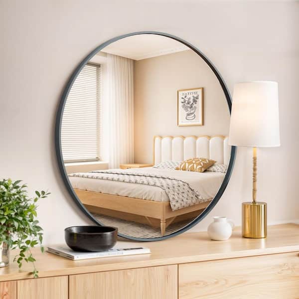 WONDER COMFORT Black 24 in W x 24 in. H Classical Circle Aluminum Alloy Framed Round Mirror for Vanity, Bathroom and Entryway