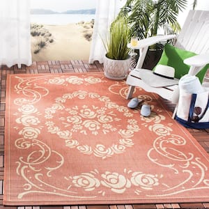 Courtyard Terracotta/Natural 7 ft. x 10 ft. Floral Indoor/Outdoor Patio  Area Rug
