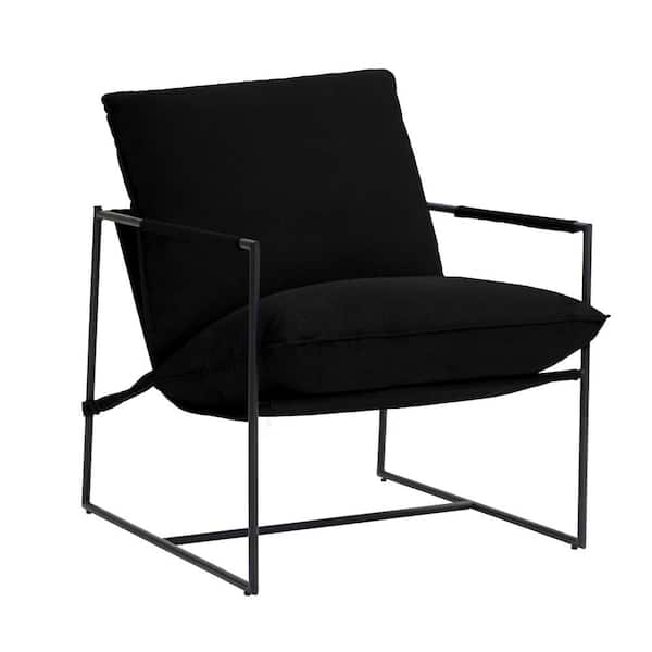 Uixe Modern Metal Frame Black Sling Accent Armchair with Removable Cushions (Set of 1)