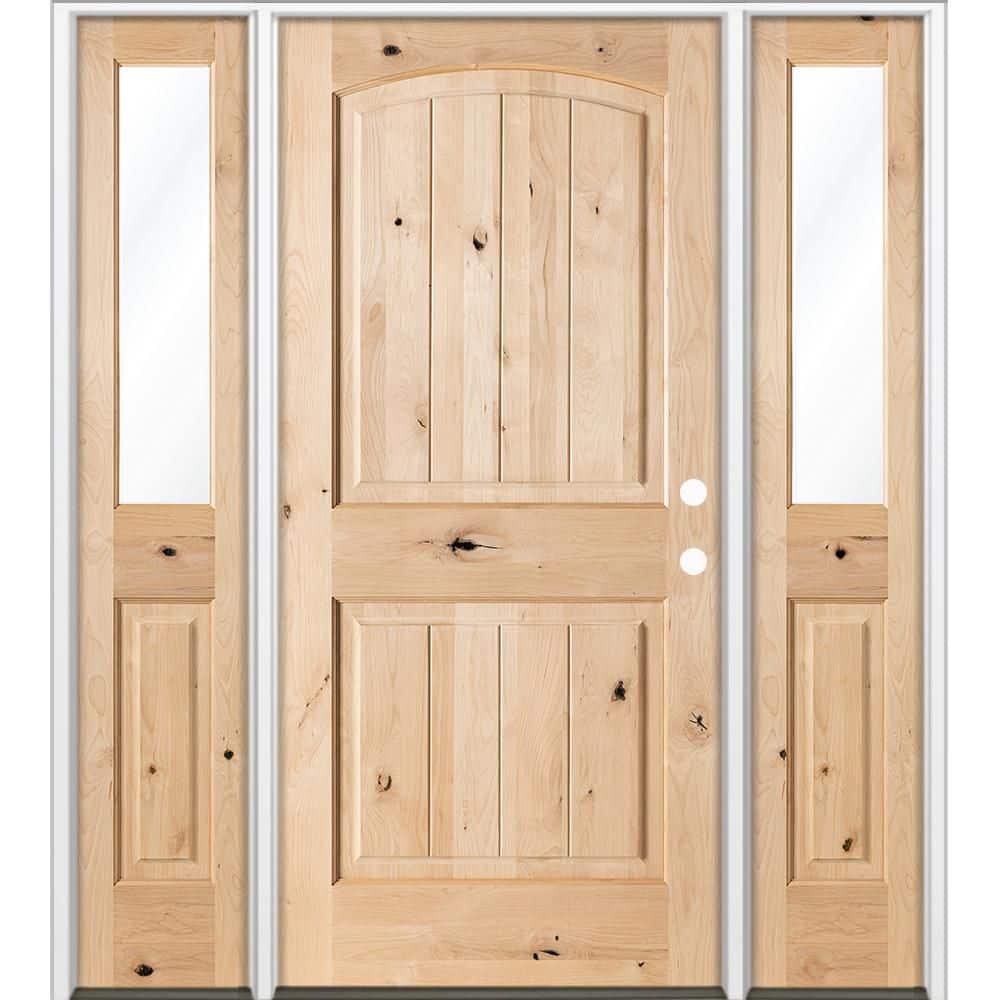 70 in. x 80 in. Knotty Alder Arch Top Left-Hand/Inswing Clear Glass Unfinished Wood Prehung Front Door w/ DHSL price history on PriceWatchPro
