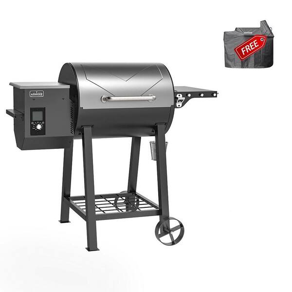 ASMOKE 465 sq. in. Cooking Area 8-in-1 Pellet Smoker Grill with Grill Cover in Chrome