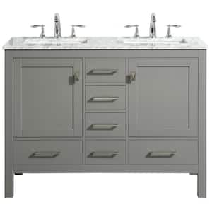 Aberdeen 48 in. W x 22 in. D x 34 in. H Double Bath Vanity in Gray with White Carrara Marble Top with White Sinks