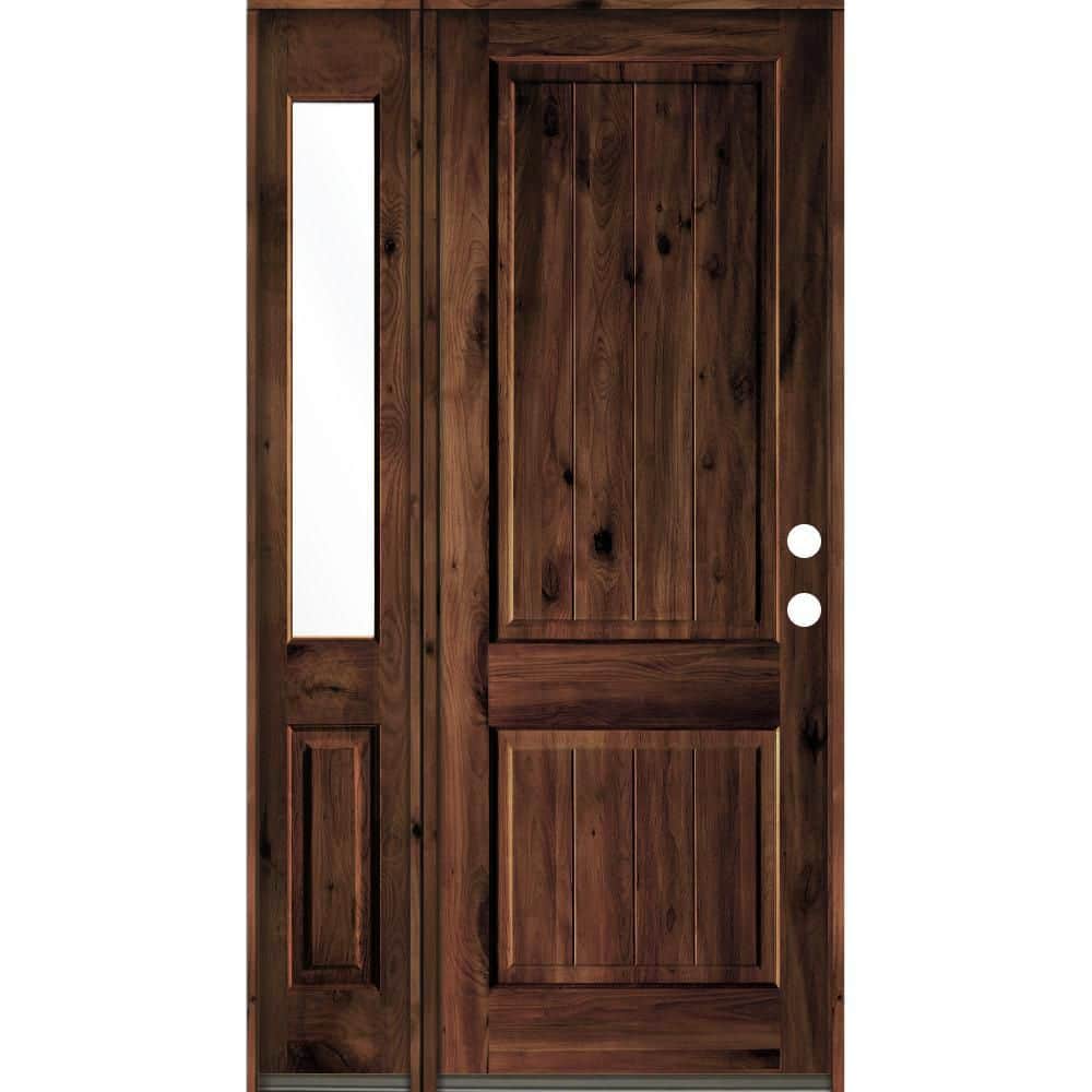 50 in. x 96 in. Rustic Knotty Alder Left-Hand/Inswing Clear Glass Red Mahogany Stain Wood Prehung Front Door w/Sidelite price history on PriceWatchPro