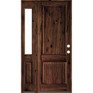 50 in. x 96 in. Rustic Knotty Alder Left-Hand/Inswing Clear Glass Red Mahogany Stain Wood Prehung Front Door w/Sidelite