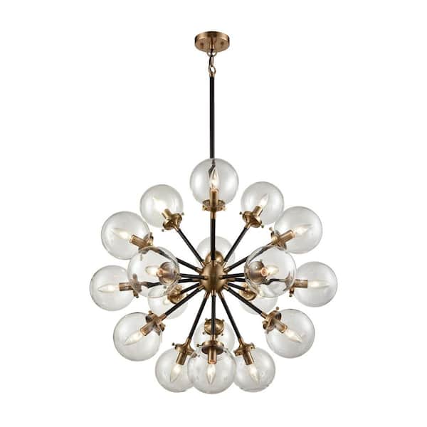 Titan Lighting Boudreaux 18-Light Matte Black and Antique Gold Chandelier with Clear Glass Globe Shades