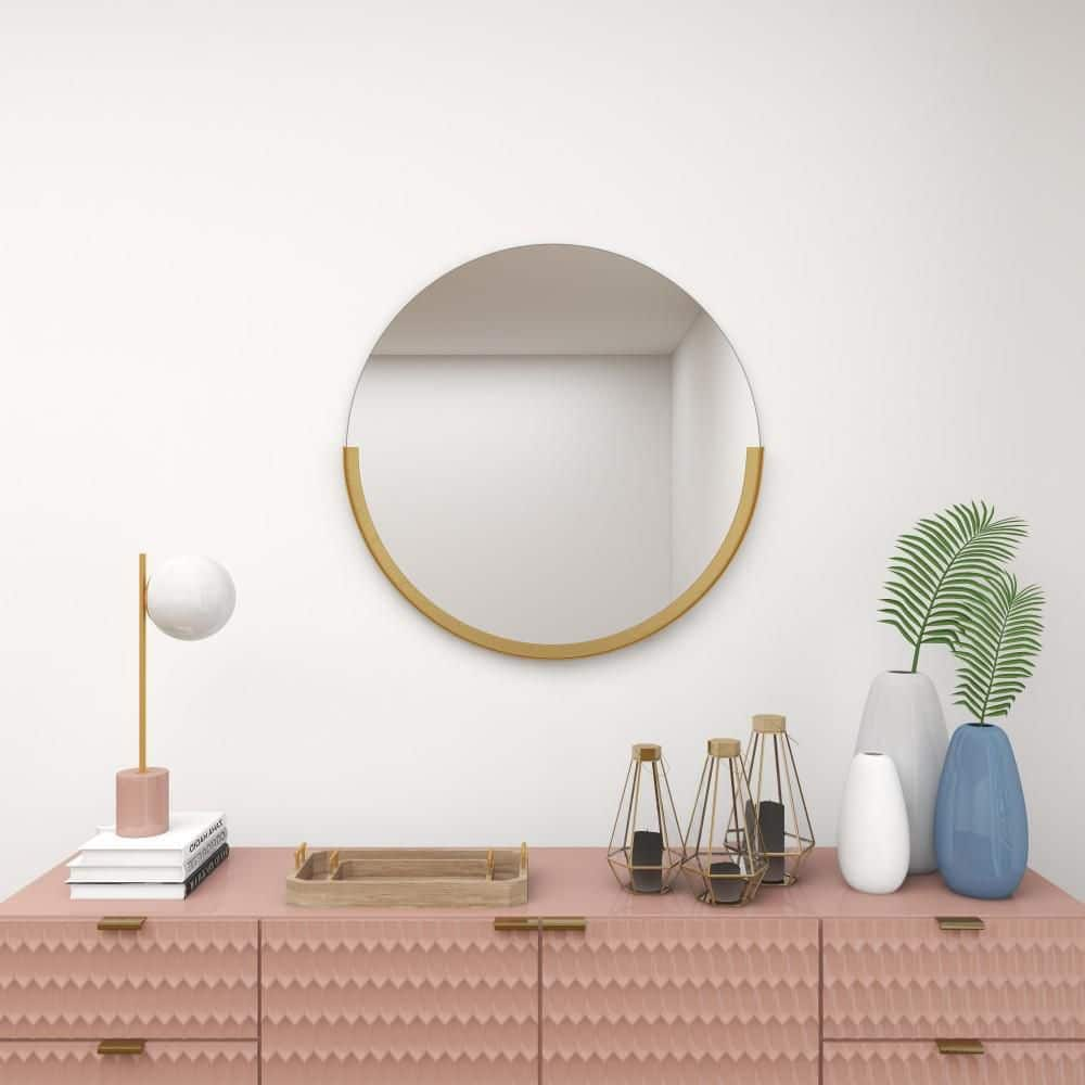 Litton Lane 30 in. x 31 in. Round Framed Gold Wall Mirror 74324 - The ...