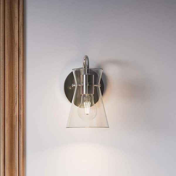 Briosco Collection 1-Light Brushed Nickel Modern Industrial Wall Sconce for Bathrooms and Powder Rooms