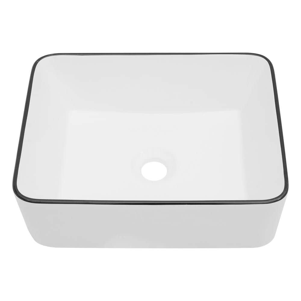 16x12 Inch White Ceramic Rectangular Vessel Bathroom Sink