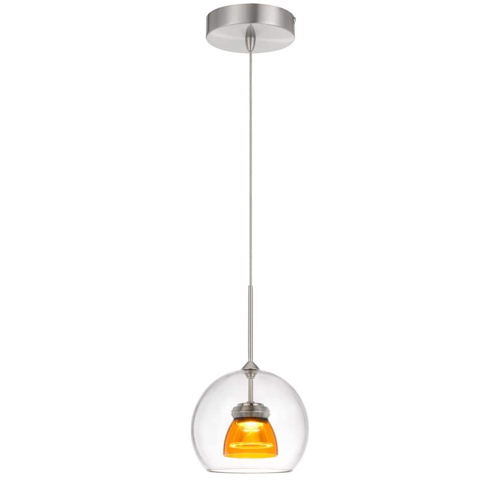Contemporary Yellow LED Mini Pendant with Double Glass Shade
