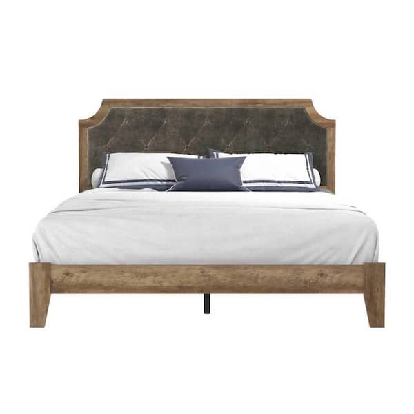 GALANO Annifer Knotty Oak Upholstered Queen Platform Bed With 