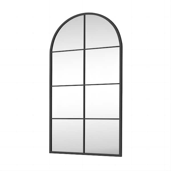 28 in. W x 55.1 in. H Large Arch Metal Black Grid Framed Modern Wall Mirror