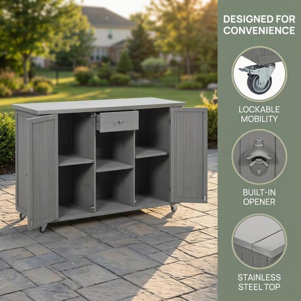 Ridstar Grey Wood Outdoor Grill Cart, BBQ Kitchen Cart with