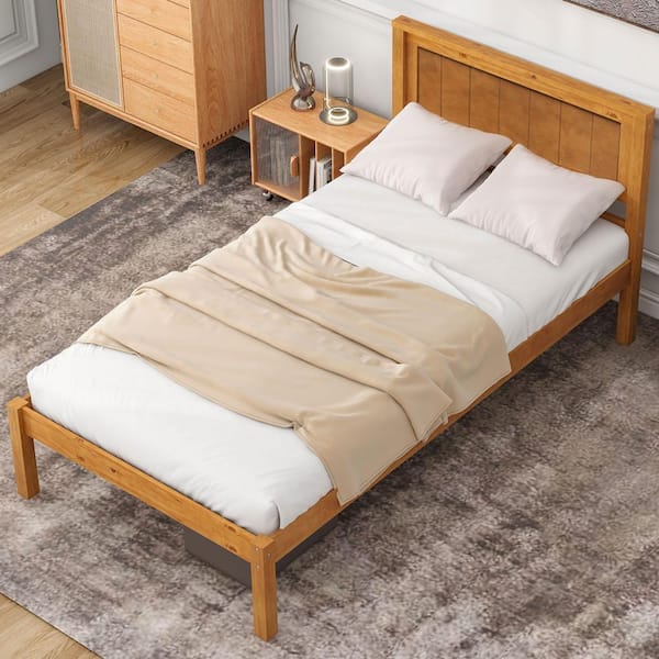 Harper & Bright Designs Modern Oak (Brown) Wood Frame Twin Size Platform Bed with Headboard