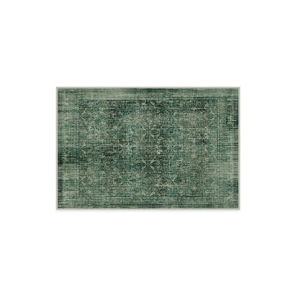 Machine Washable Rug with Standard Pad-Frances Jade Green 2 ft. x 3 ft.