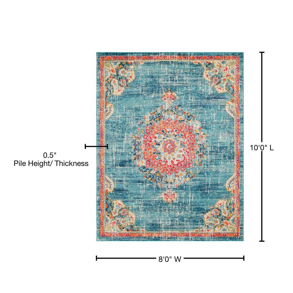 Mid-Century Abstract Geometric Blue Wool 8x10 Area Rug