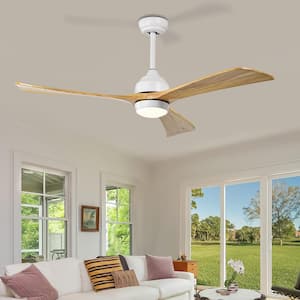 52 in. Indoor White Modern 3 Blades Ceiling Fan with White Integrated LED with Remote Included