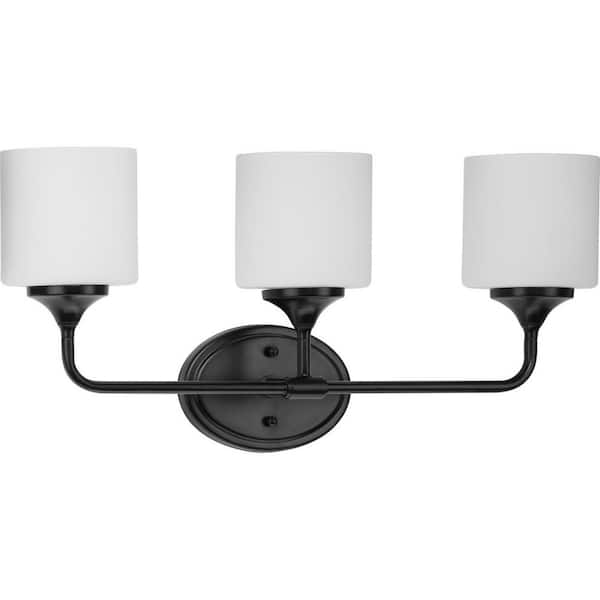 Progress Lighting Lynzie Collection 23.875 in. 3-Light Matte Black Etched Opal Glass Modern Bath Vanity Light